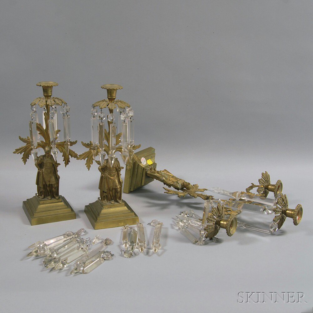 Appraisal: Three-piece Gilt-brass Figural Garniture Set late th early th century