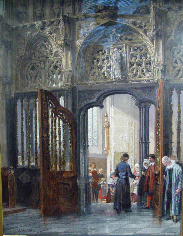 Appraisal: L Haghe PRI - Watercolour of a cathedral interior in