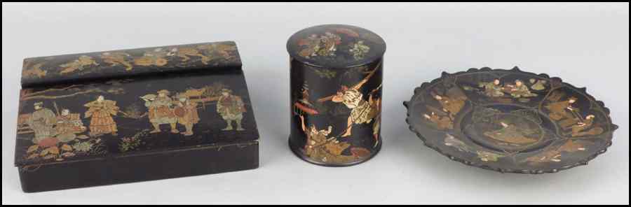 Appraisal: GROUP OF PAPIER MACHE LACQUERED TABLE ACCESSORIES Comprised of an