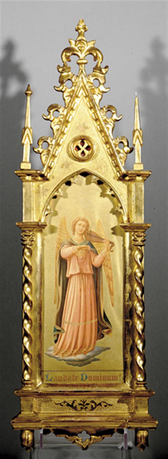 Appraisal: Icon in carved giltwood frame LAUDATE DOMINUMcolor print signedframed size