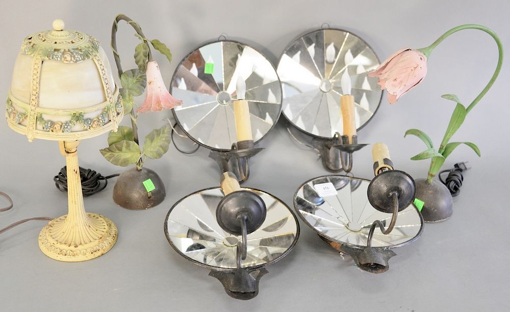 Appraisal: Nine piece lamp lot to include two pairs of mirrored