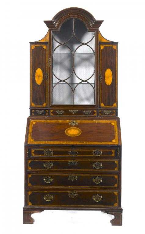 Appraisal: A VICTORIAN INLAID MAHOGANY BUREAU-CABINET with break arched pediment and