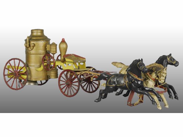 Appraisal: Wilkins Horse-Drawn Fire Pumper Toy Description Yellow with red running