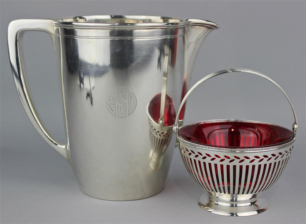 Appraisal: TIFFANY CO SILVER PITCHER AND A SWEETMEAT BASKET - both