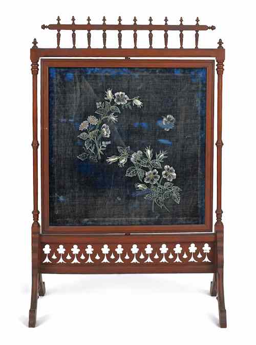 Appraisal: Victorian swivel action screen late th c with embroidered felt