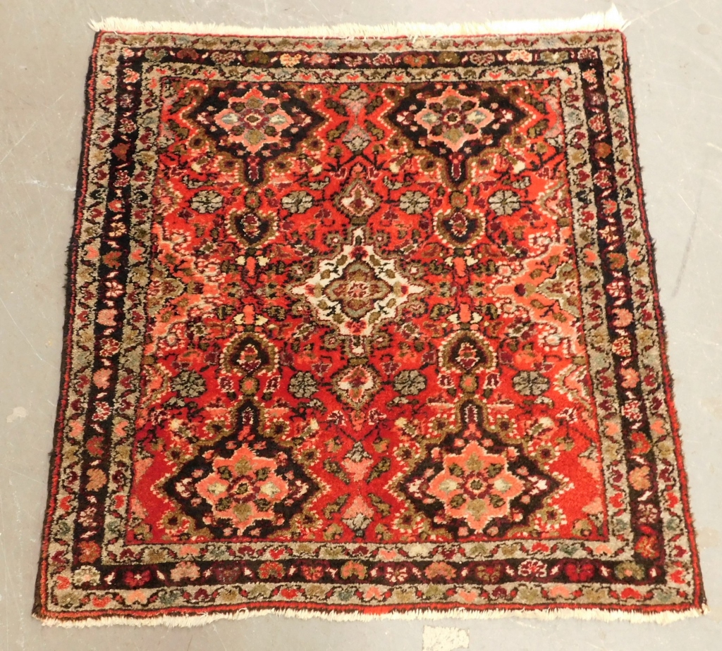 Appraisal: PERSIAN ORIENTAL RED GEOMETRIC PRAYER CARPET RUG Persia th CenturyCream