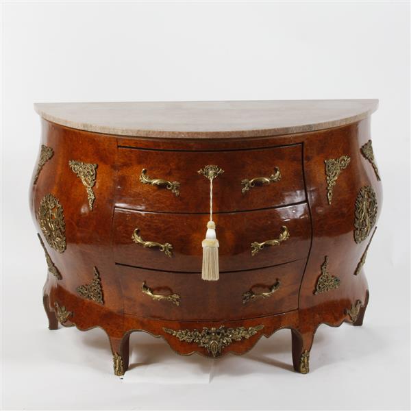 Appraisal: French Bombay ormolu mounted marble top demilune commode x