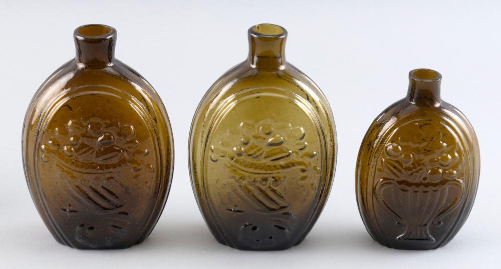 Appraisal: THREE AMERICAN HISTORICAL GLASS FLASKS TH CENTURYTHREE AMERICAN HISTORICAL GLASS