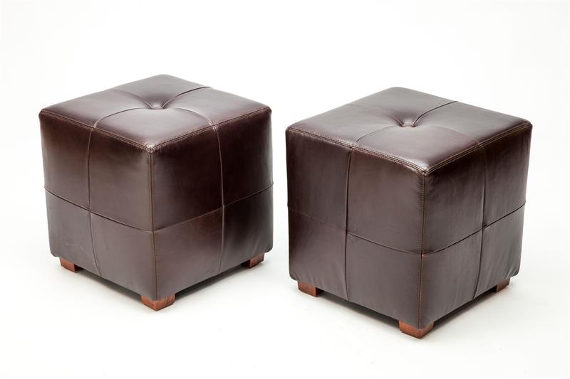 Appraisal: Pair of Cube Stools Leather x x in Property of