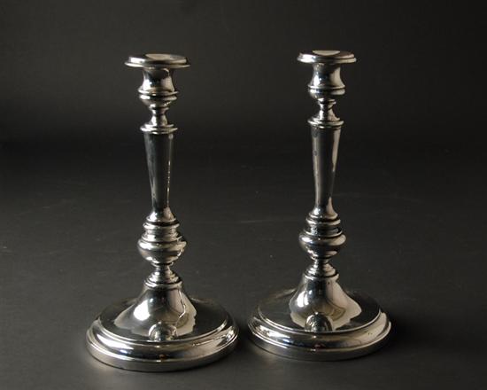 Appraisal: A Pair of th C Sheffield Silverplate Candlesticks unmarked with