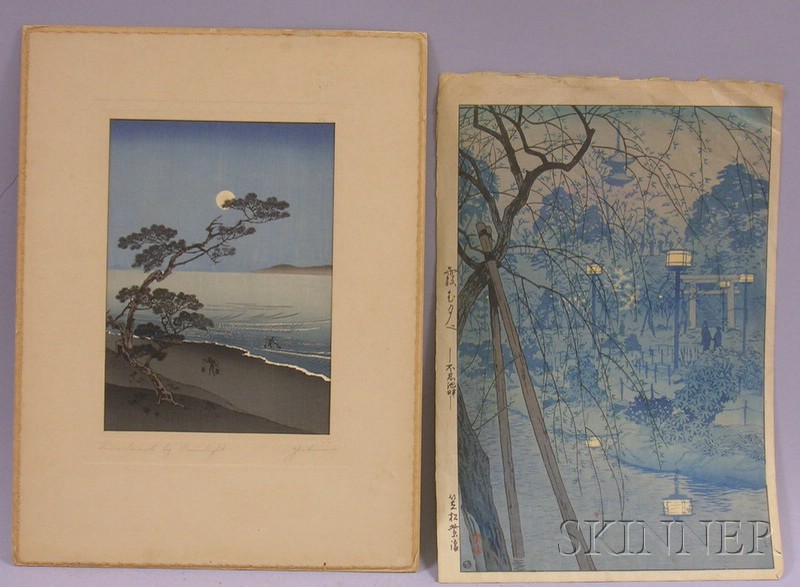 Appraisal: Two Unframed Japanese Woodblock Prints one titled Suma Beach by