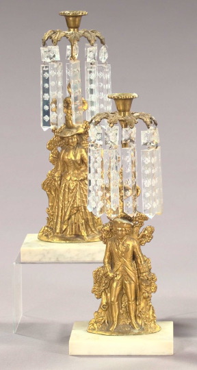 Appraisal: Pair of American Gilt-Brass and White Marble Single-Light Girandole Candlesticks