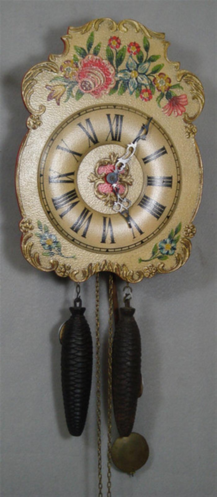 Appraisal: German wag on wall clock floral painted wood dial bim