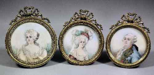 Appraisal: Catule - three circular shoulder length portrait miniatures depicting Louis