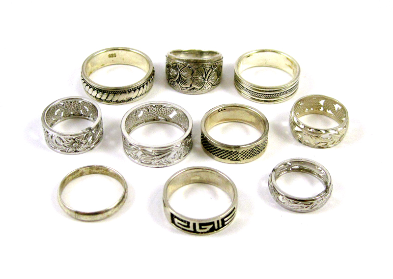 Appraisal: COLLECTION OF TEN STERLING SILVER RINGS together weighing grams Ring