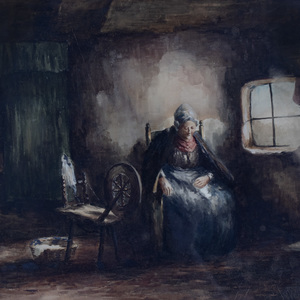 Appraisal: Josef Israels Dutch - Interior with Woman and Spinning Wheel