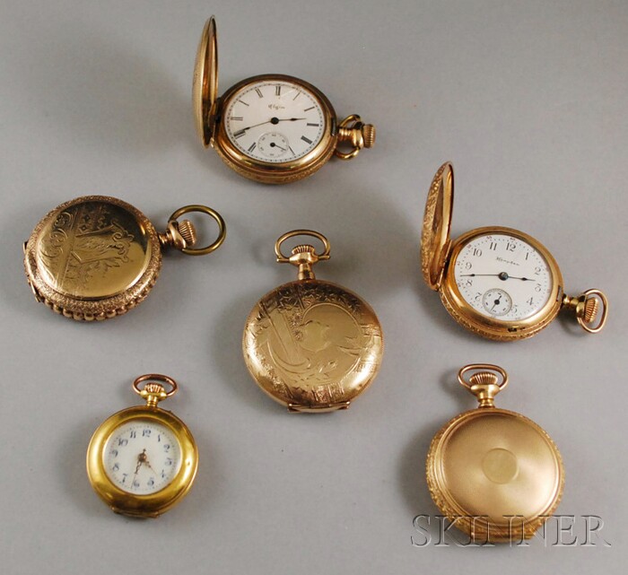 Appraisal: Five Gold-filled Hunting Case Pocket Watches three Elgin amd two