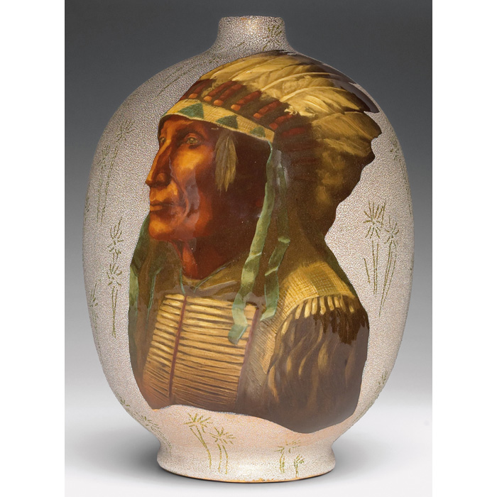 Appraisal: Owens Utopian vase large form with a gold and ivory