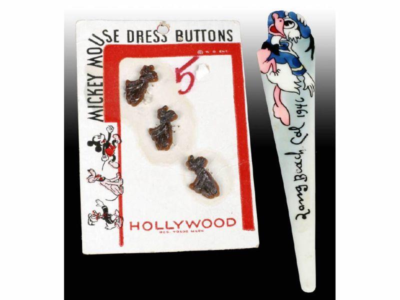 Appraisal: Mickey Mouse Pluto Buttons on Original Packaging Description Card Donald