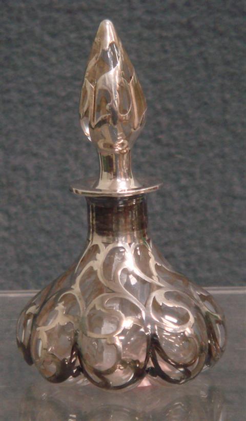 Appraisal: Silver overlay scent bottle melon ribbed body height tapered applicator