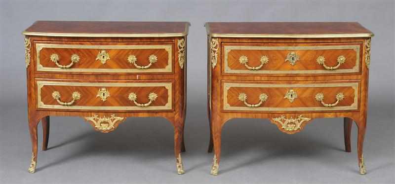 Appraisal: PAIR OF R GENCE STYLE GILT-BRONZE MOUNTED KINGWOOD COMMODES Each