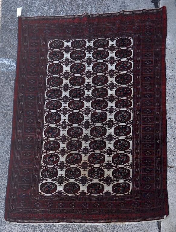 Appraisal: Tekke Carpet fading soiling stains edge loss ' long '