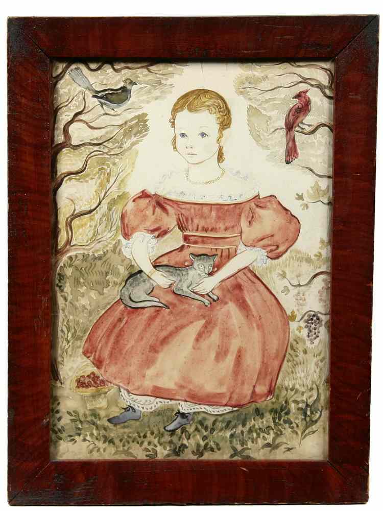 Appraisal: WATERCOLOR - Naive Watercolor of Young Blonde Girl in Dress