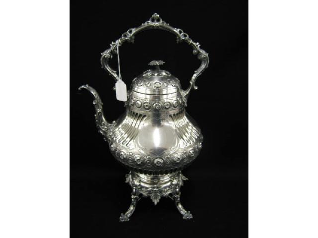 Appraisal: Elkington Victorian Silverplate Hot Water Kettle on Stand with burner