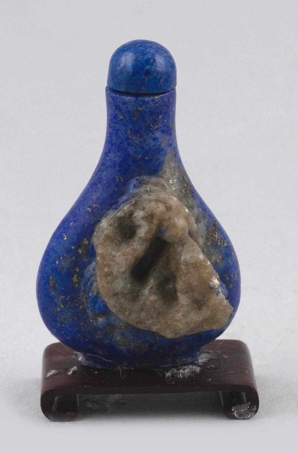 Appraisal: CHINESE CARVED LAPIS LAZULI SNUFF BOTTLE LATE TH CENTURY HEIGHT