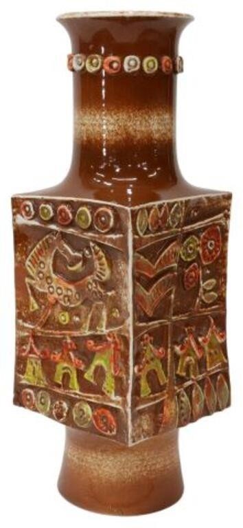 Appraisal: Mid-century modern pottery vase c s with applied elements including