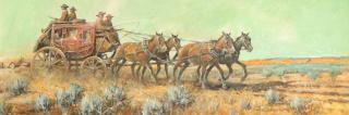 Appraisal: NICK EGGENHOFER - Stagecoach The Lone Sentinelgouache on paper x