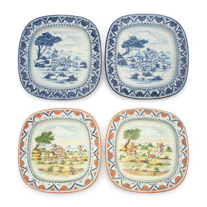 Appraisal: Two Pairs of Continental Majolica Platters th Century each painted