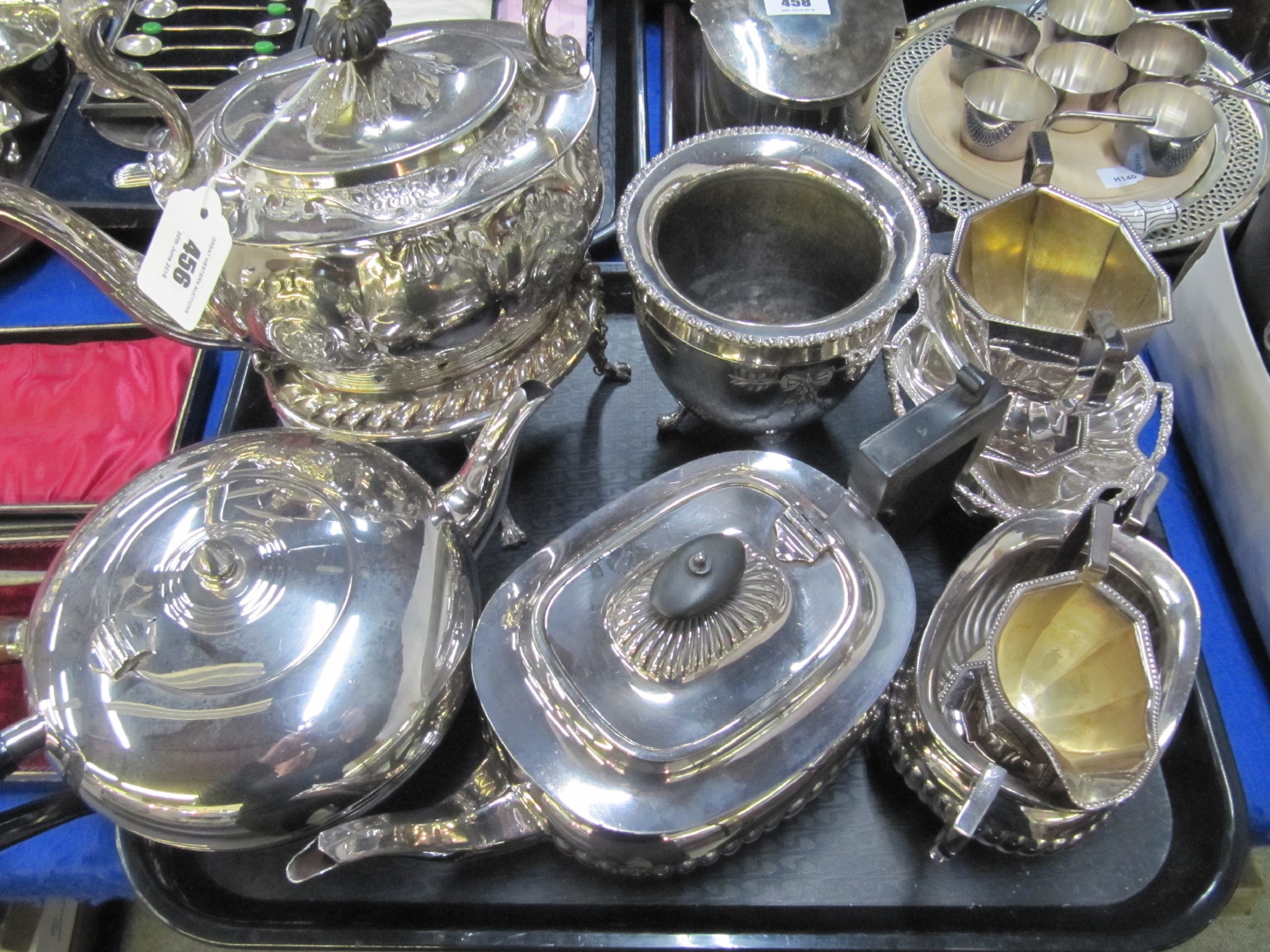 Appraisal: A tray lot of EP - tea service spirit kettle