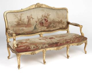 Appraisal: A Louis XV style carved giltwood canape Third quarter th