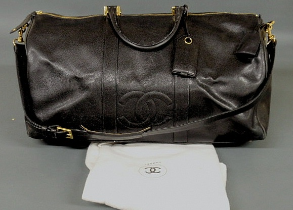 Appraisal: Chanel large black caviar duffle bag with detachable shoulder strap