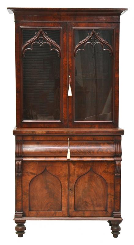 Appraisal: A WILLIAM IV FLAME MAHOGANY SECRETAIRE BOOKCASE the glazed upper