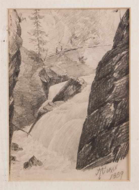 Appraisal: Attributed to Thomas Moran American - Landscape with waterfall sketch