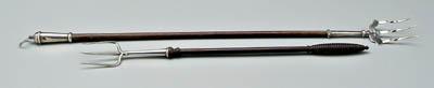 Appraisal: Two English silver toasting forks one with turned wooden handle