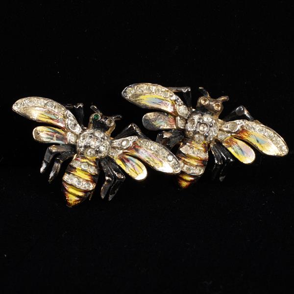 Appraisal: Coro Duette Enameled Bee Insect Fur Clips with rhinestones Loss