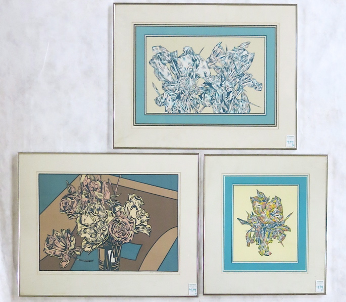 Appraisal: LOU OCEPEK THREE SCREEN PRINTS American born Titled Roses Variation