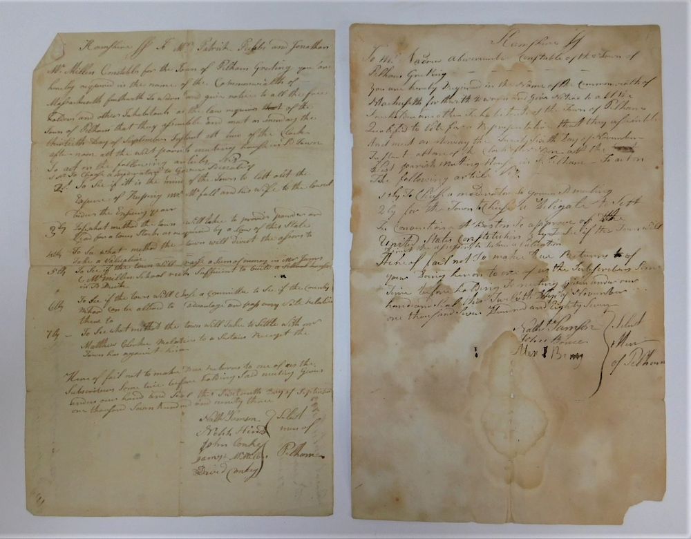 Appraisal: Letters Documents Pelham MA US Constitution Massachusetts Dated Two letters