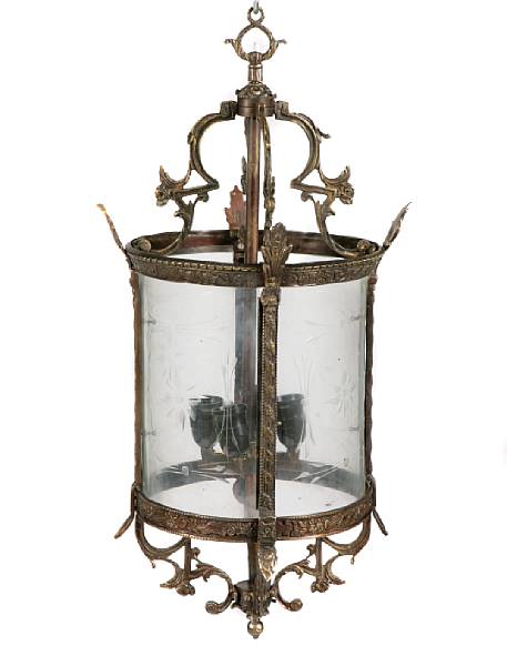 Appraisal: A pair of English style bronze hall lanterns height in