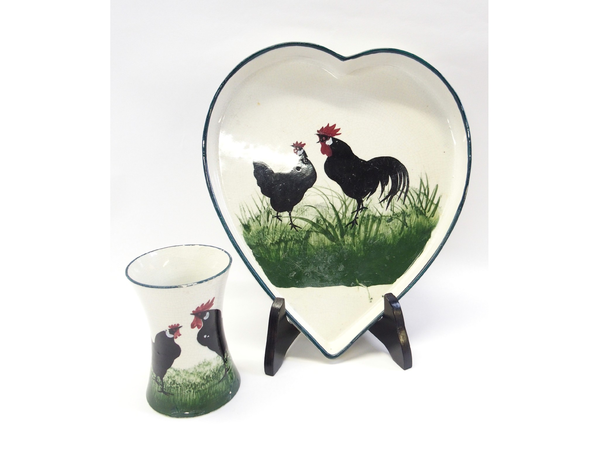 Appraisal: Wemyss cockerel heart-shaped dish and cup