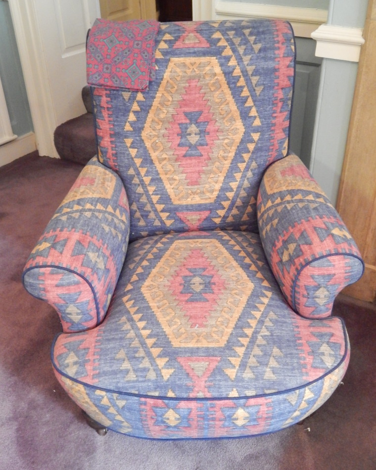 Appraisal: A mahogany armchair in Howard style upholstered in kilim patterned