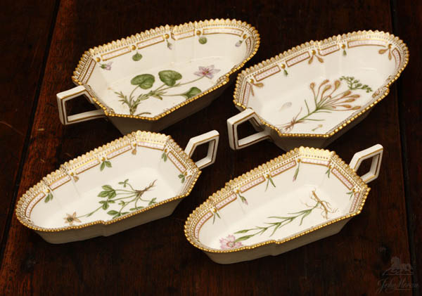 Appraisal: Four Royal Copenhagen Flora Danica pickle dishes Four Royal Copenhagen