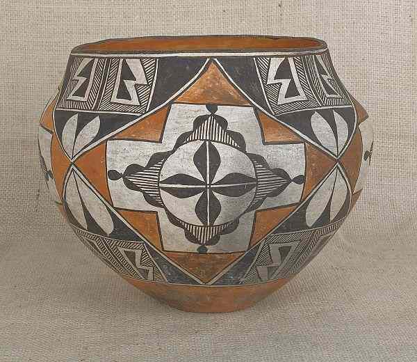 Appraisal: Southwest pottery olla with black and orange geometric and flower