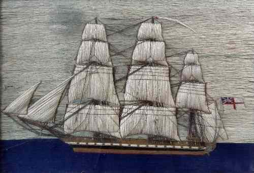 Appraisal: A th Century sailor's woolwork panel worked with three masted