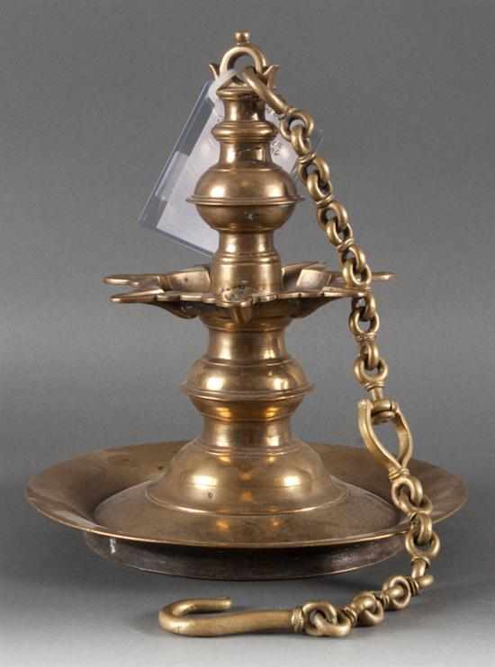 Appraisal: German cast brass hanging Sabbath lamp th century with original