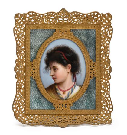 Appraisal: Berlin oval porcelain plaque of a Neopolitan girl early th