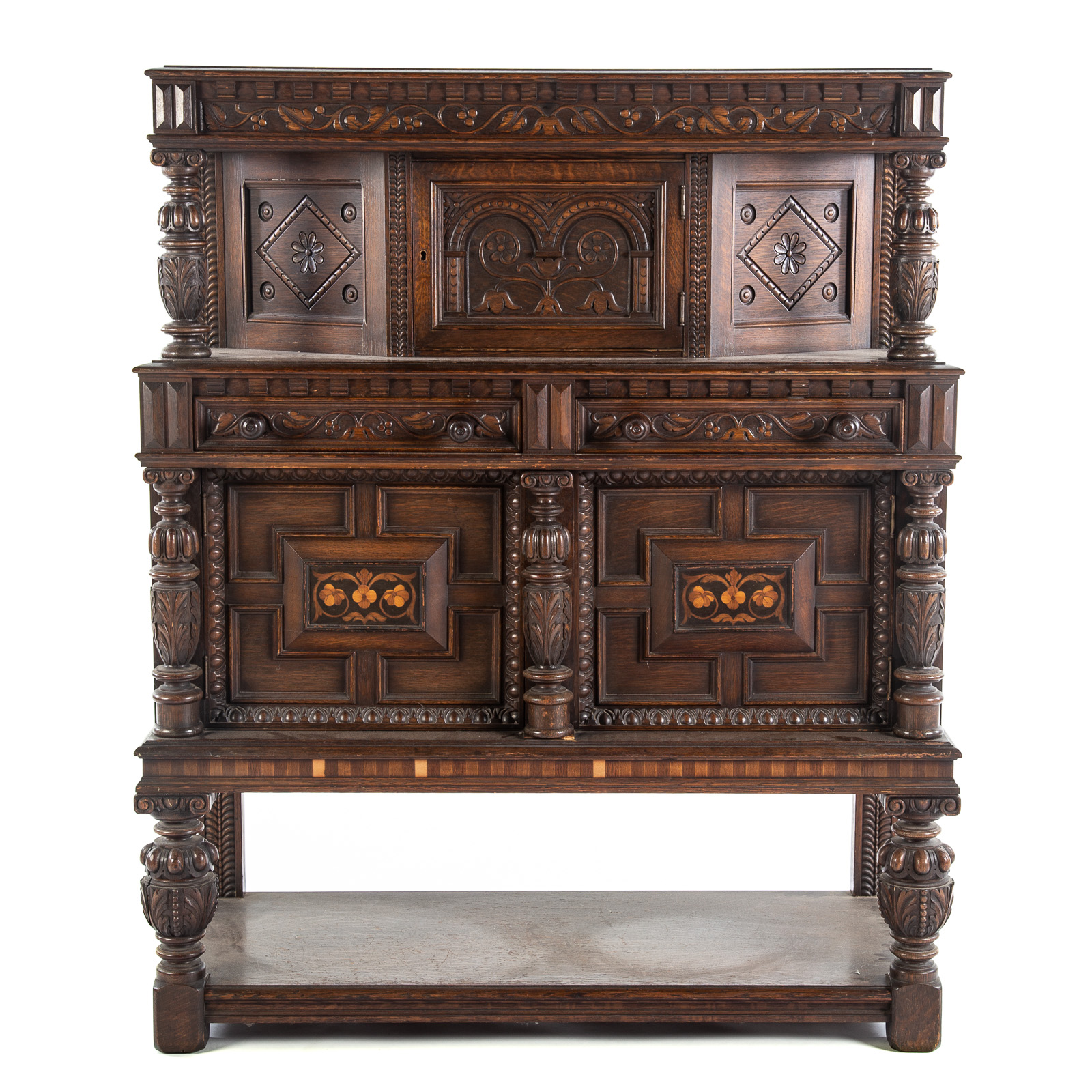 Appraisal: FLINT HORNER JACOBEAN STYLE OAK COURT CUPBOARD New York circa